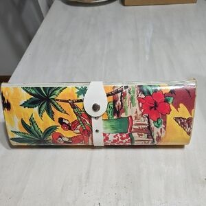 Tropical Print Clutch with White Strap